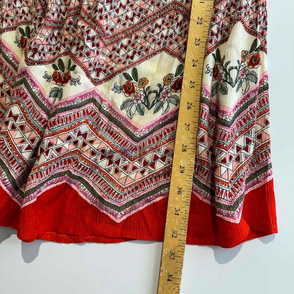 Aqua Floral Smocked Tunic Dress Off Shoulder Knee Length Small Bohemian Relaxed - Picture 10 of 12